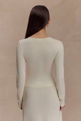 Miraby Front Ruched Knit Long Sleeve Top - Ivory